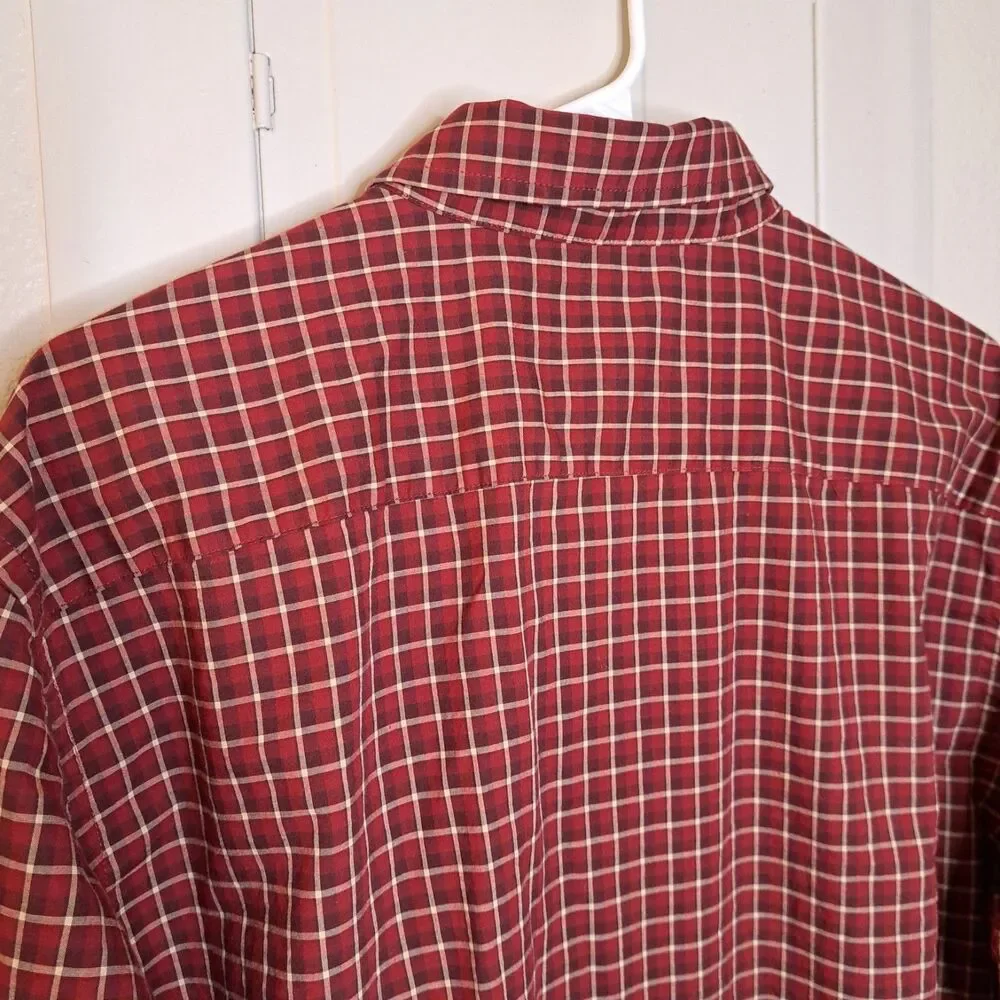 Banana Republic Mens Stretch Soft Wash Plaid Button Up Shirt Red XL 100% Cotton